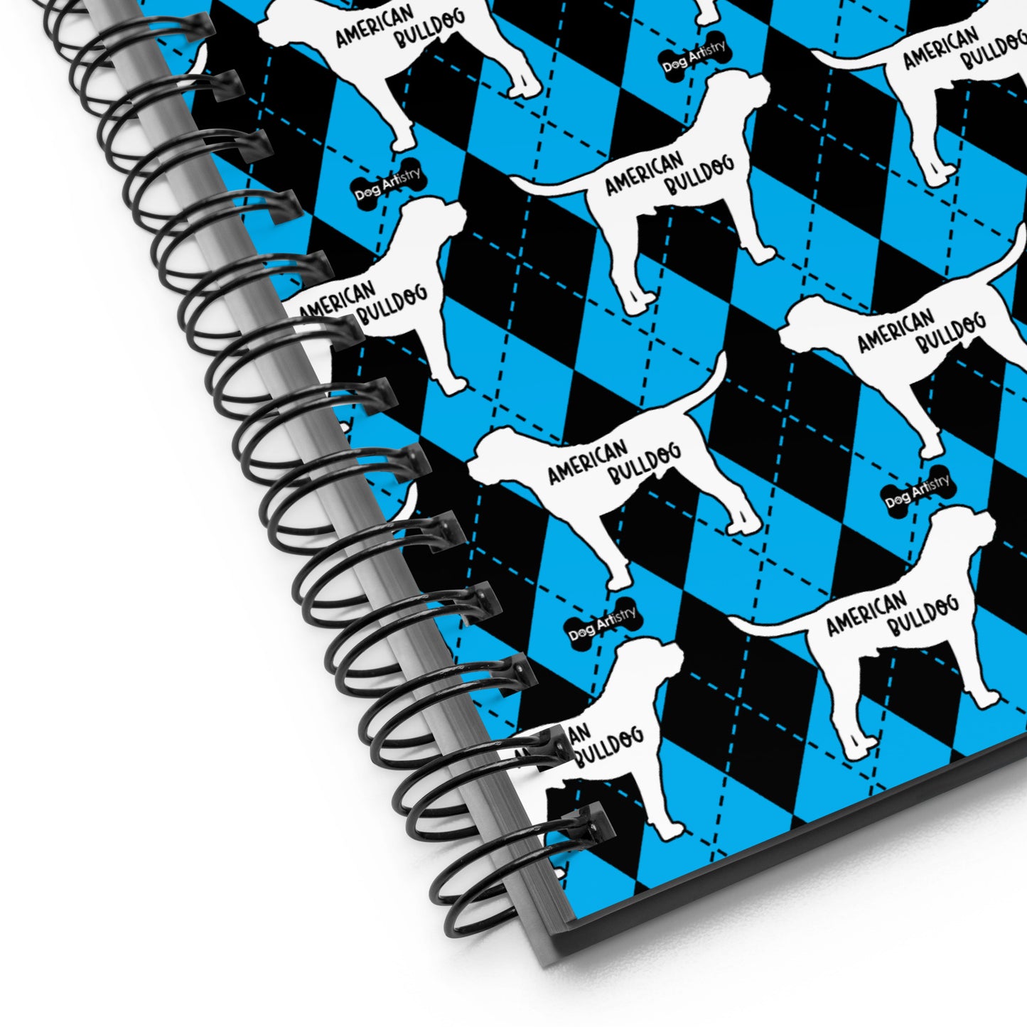 American Bulldog Argyle Blue and Black Spiral Notebooks