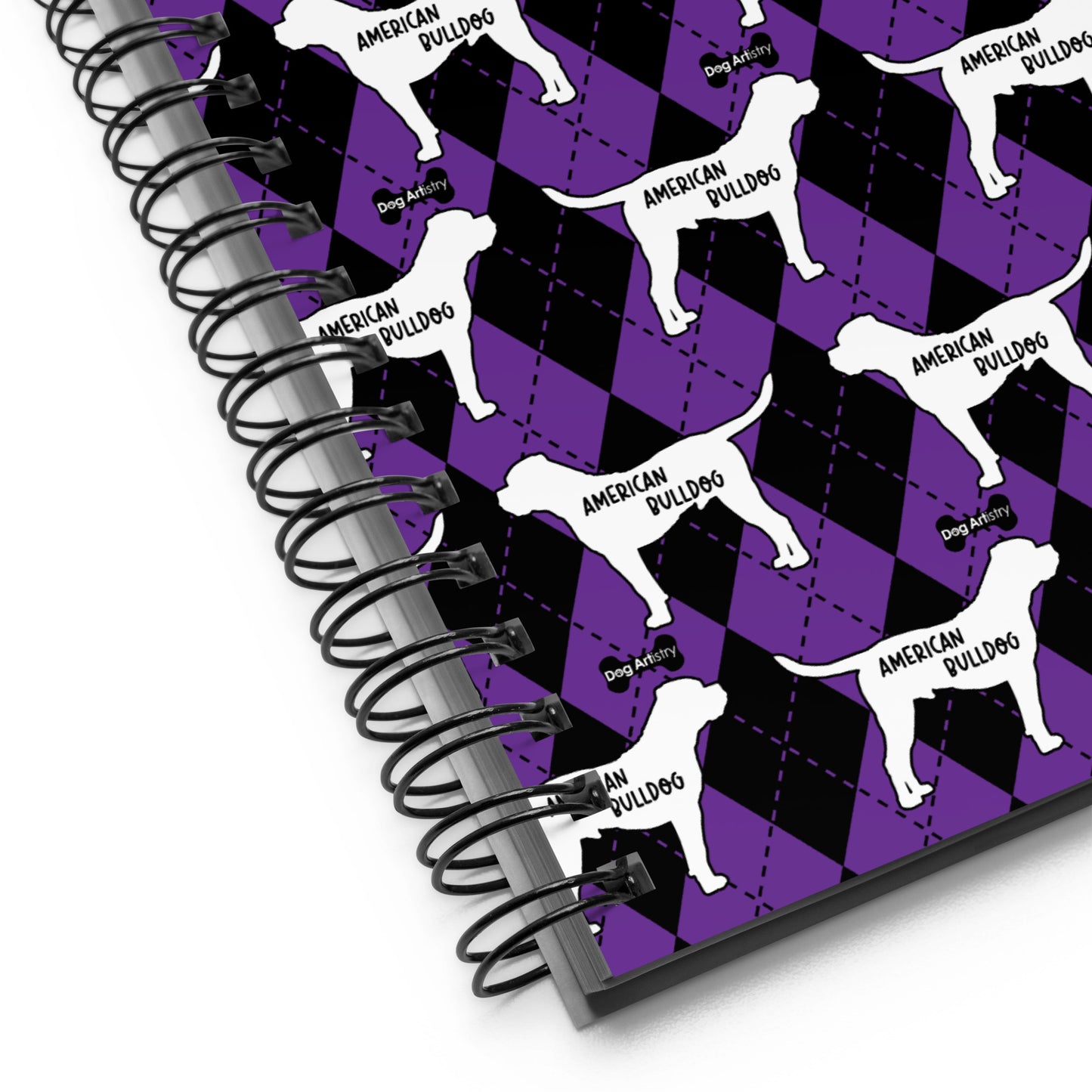 American Bulldog Argyle Purple and Black Spiral Notebooks