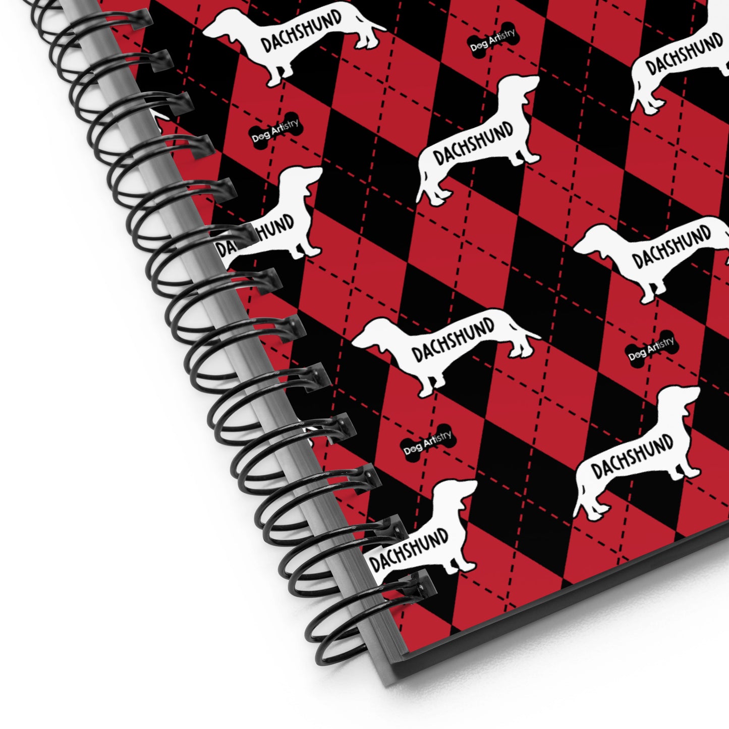 Dachshund Argyle Red and Black Spiral Notebooks