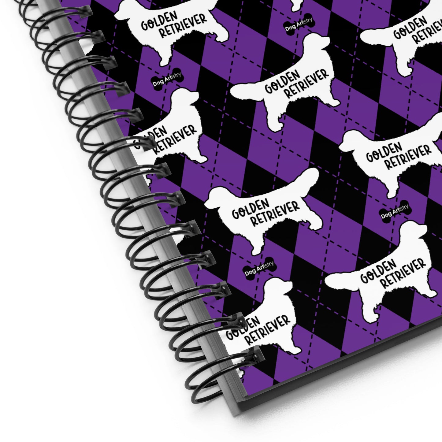 Golden Retriever Argyle Purple and Black Spiral Notebooks