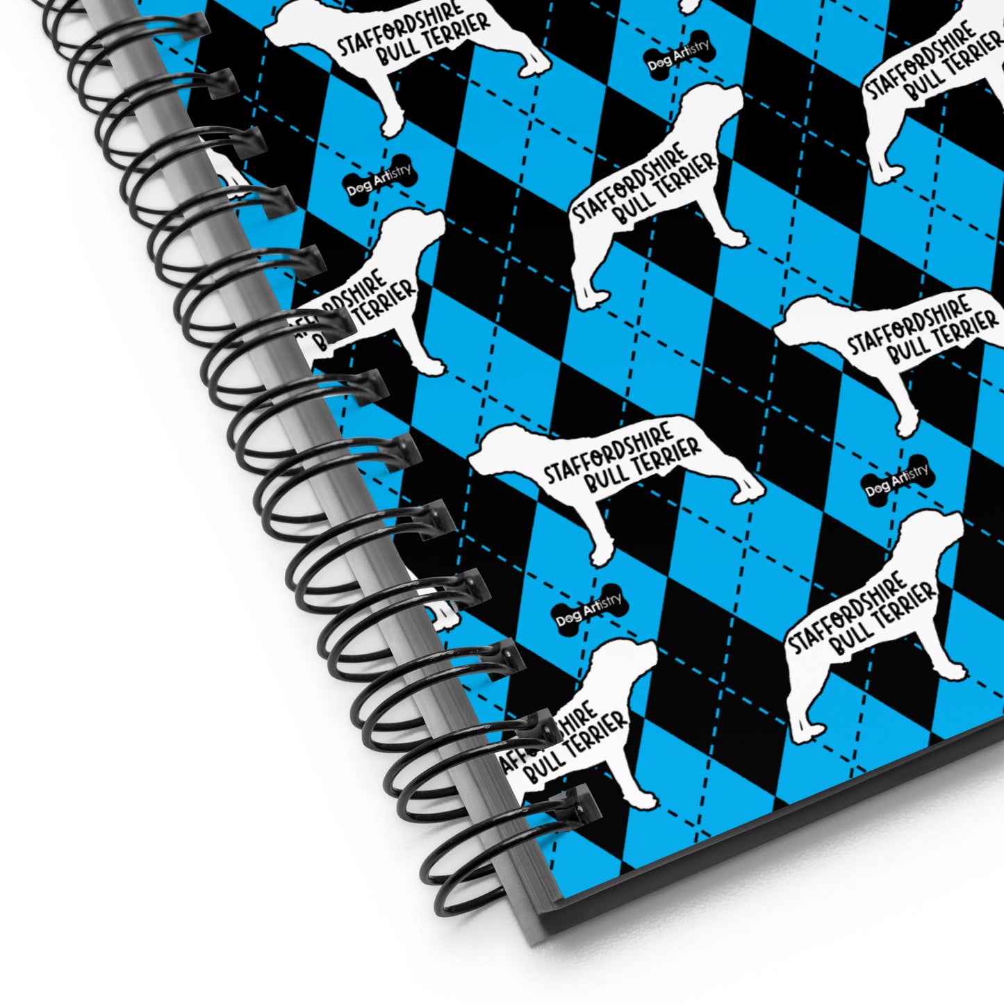 Staffordshire Bull Terrier Argyle Blue and Black Spiral Notebooks
