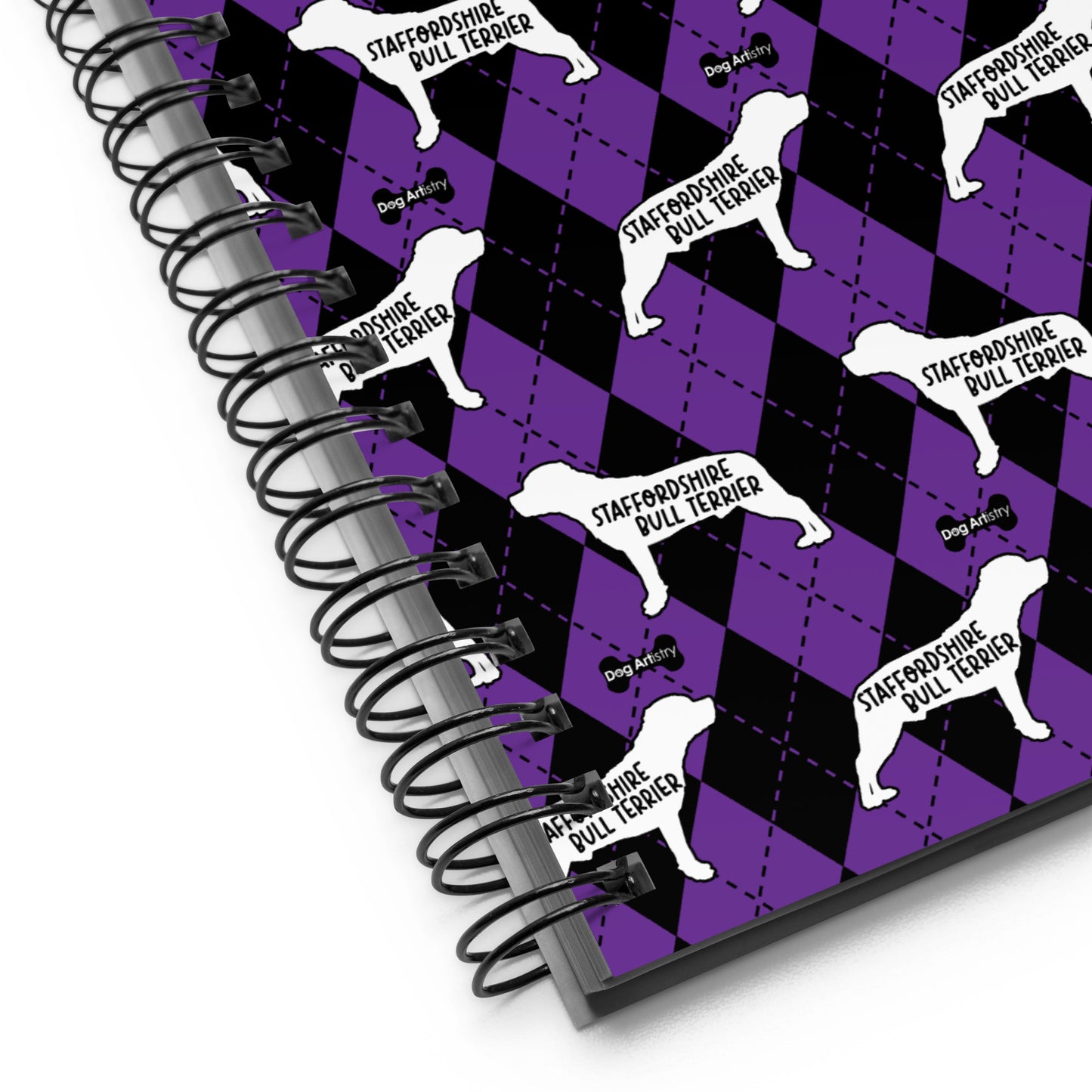 Staffordshire Bull Terrier Argyle Purple and Black Spiral Notebooks