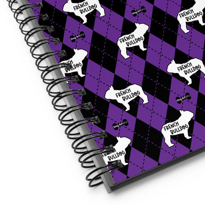 French Bulldog Argyle Purple and Black Spiral Notebooks