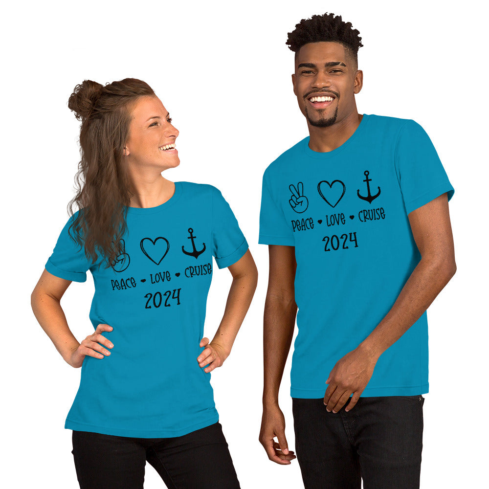 Peace Love Cruise Unisex T-Shirt Designed by Dog Artistry