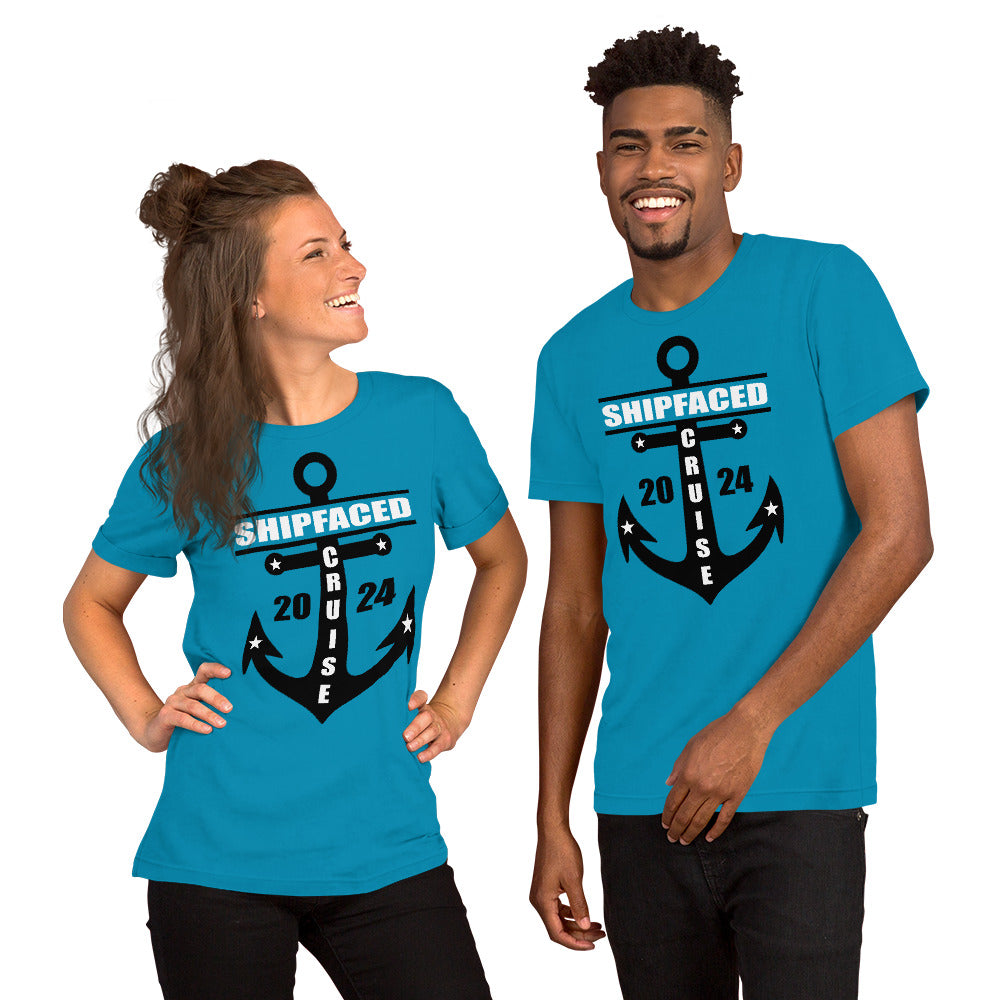 Shipfaced Cruise 2024 with Anchor Unisex T-Shirt Designed by Dog Artistry