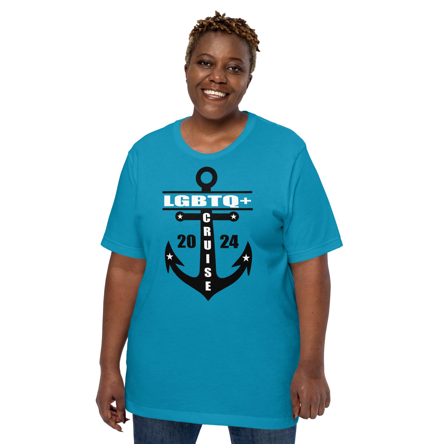 LGBTQ+ Cruise 2024 with Anchor Unisex T-Shirt Designed by Dog Artistry