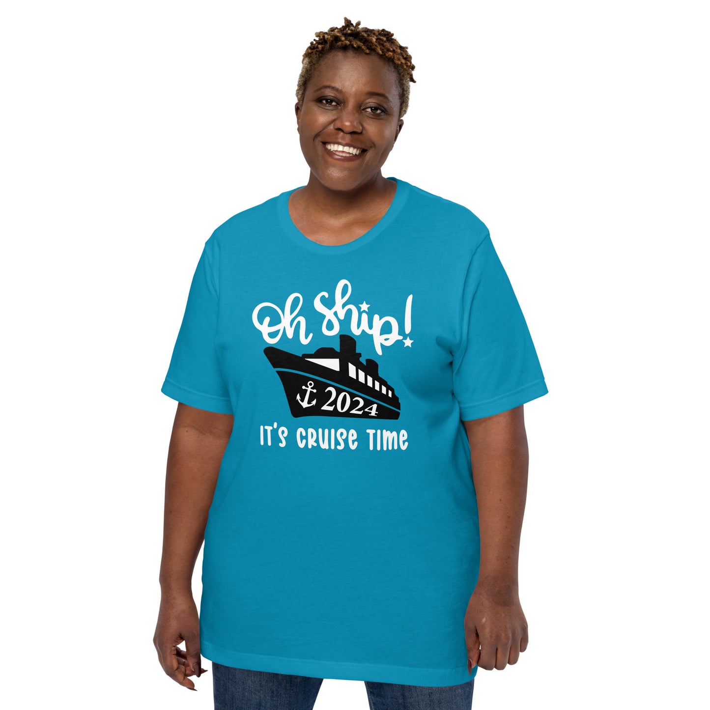 Oh Ship! It's Cruise Time 2024 Unisex T-Shirt Designed by Dog Artistry