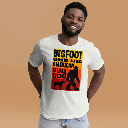 Bigfoot and his American Bulldog unisex ash t-shirt-by-Dog-Artistry.