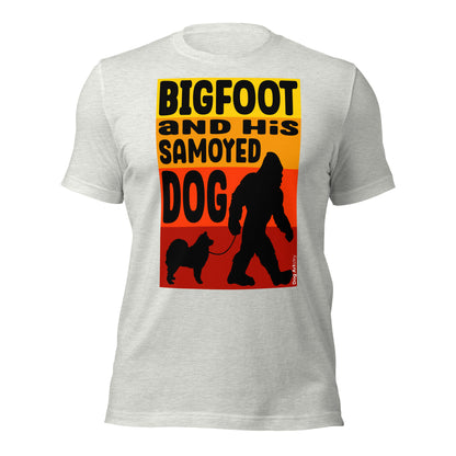 Bigfoot and his Samoyed dog unisex ash t-shirt by Dog Artistry.