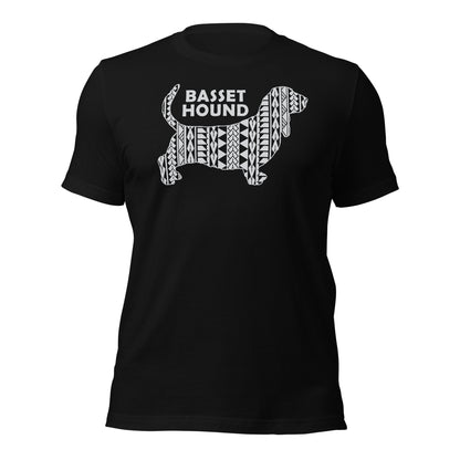 Basset Hound Polynesian t-shirt black by Dog Artistry.