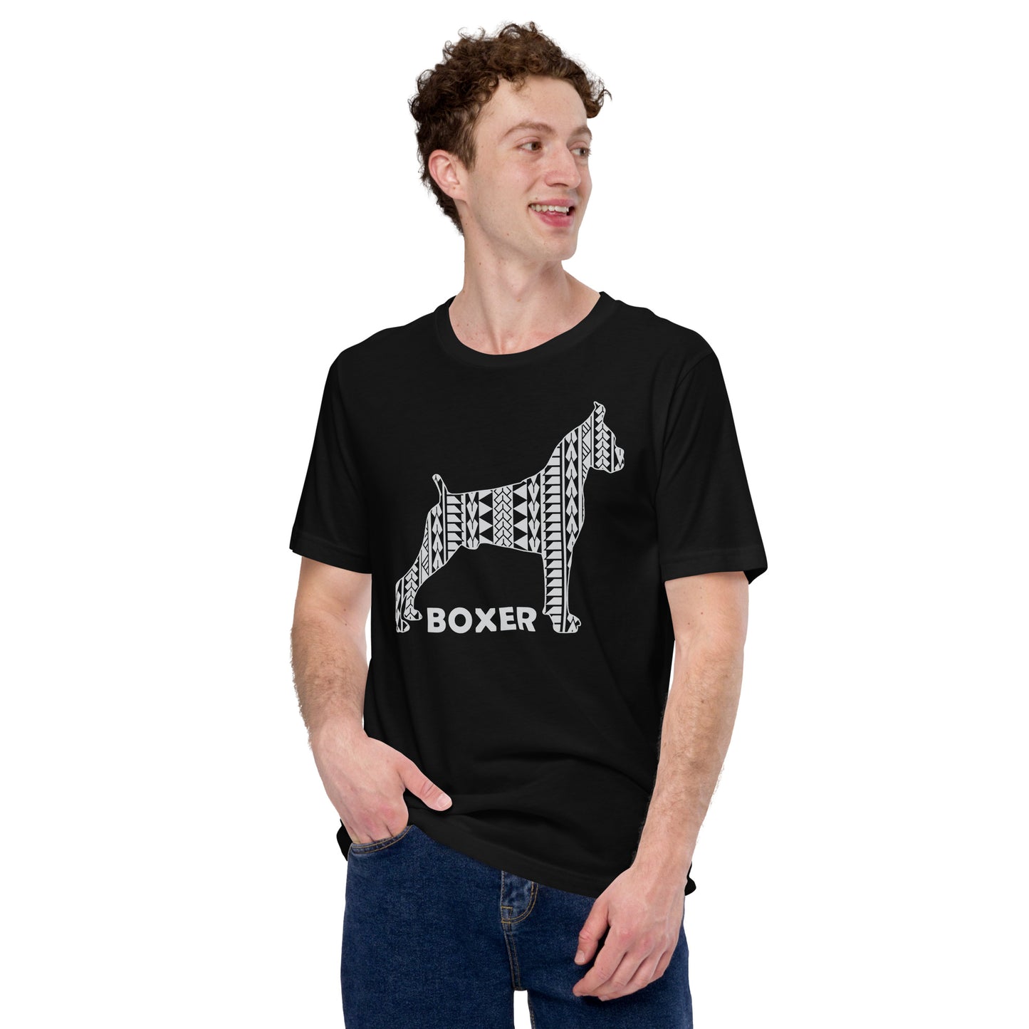 Boxer Polynesian t-shirt black by Dog Artistry.