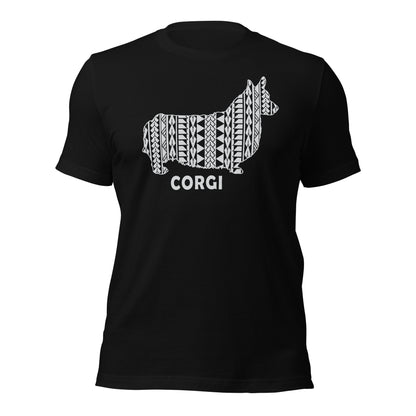 Corgi Polynesian t-shirt black by Dog Artistry.