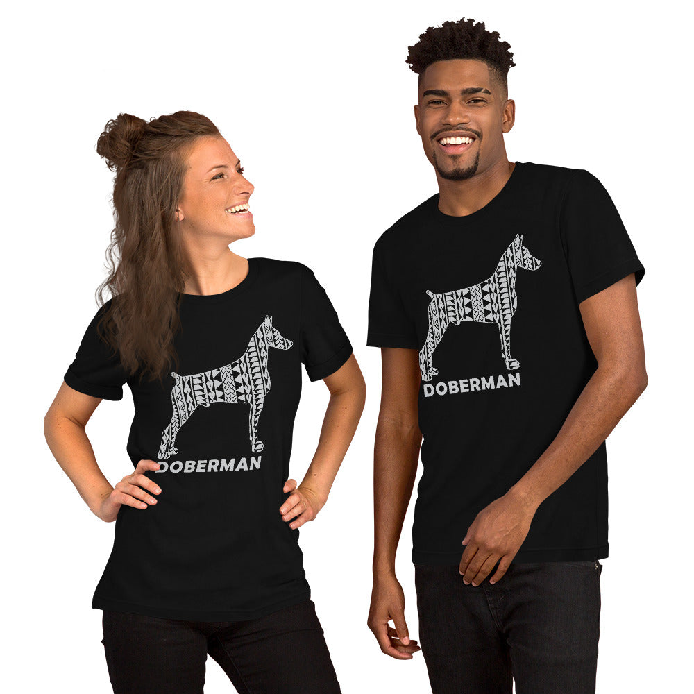 Doberman Polynesian t-shirt black by Dog Artistry.