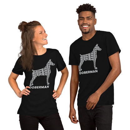 Doberman Polynesian t-shirt black by Dog Artistry.