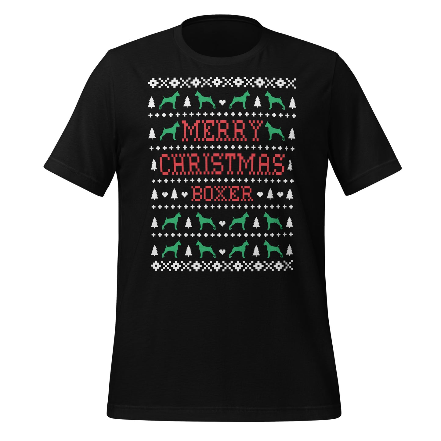 Boxer Dog Ugly Christmas t-shirt black by Dog Artistry.