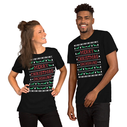Dachshund Ugly Christmas t-shirt black by Dog Artistry.