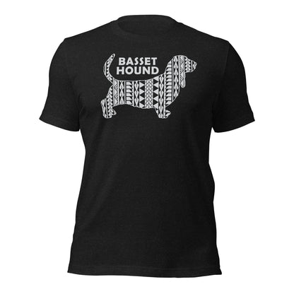 Basset Hound Polynesian t-shirt heather by Dog Artistry.