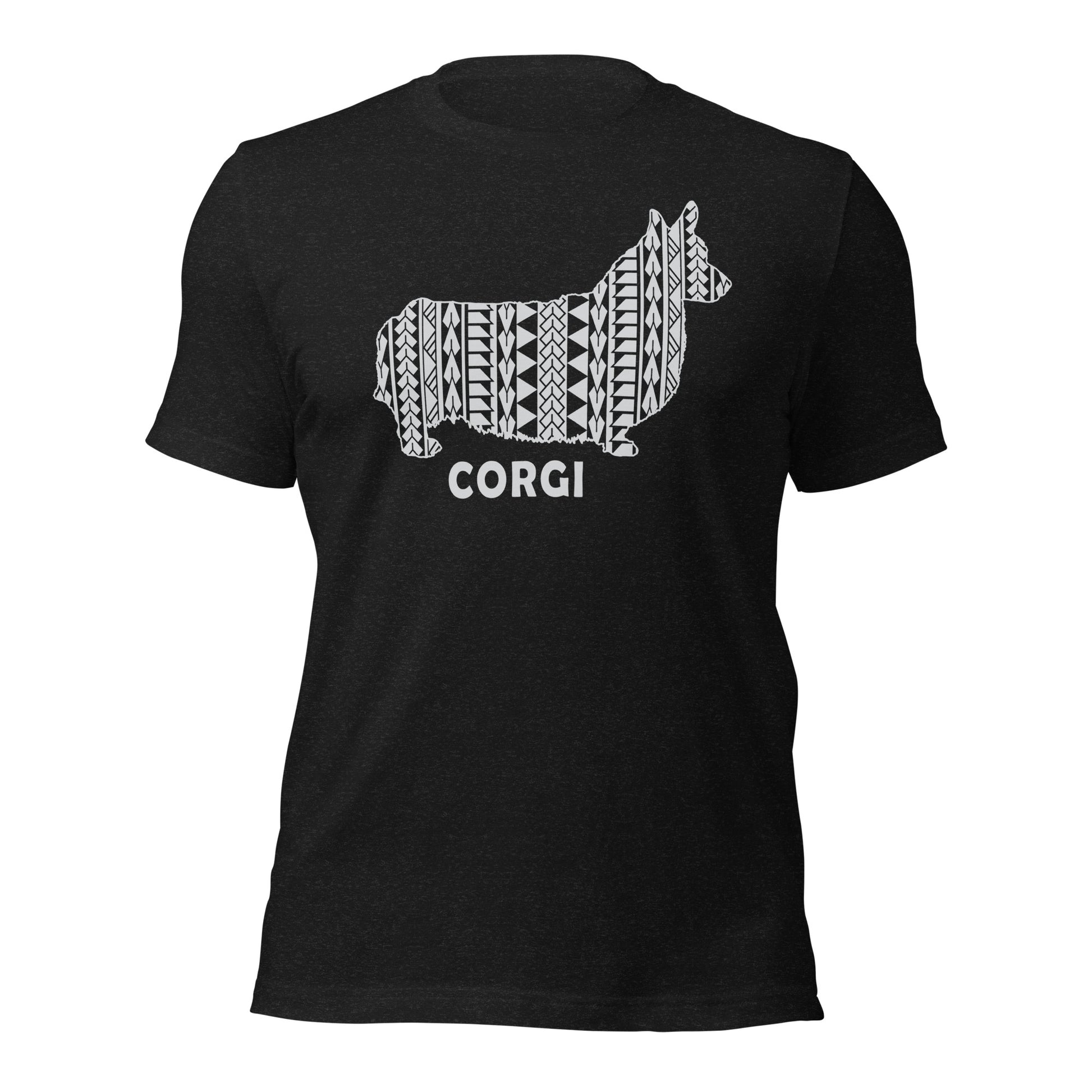 Corgi Polynesian t-shirt heather by Dog Artistry.