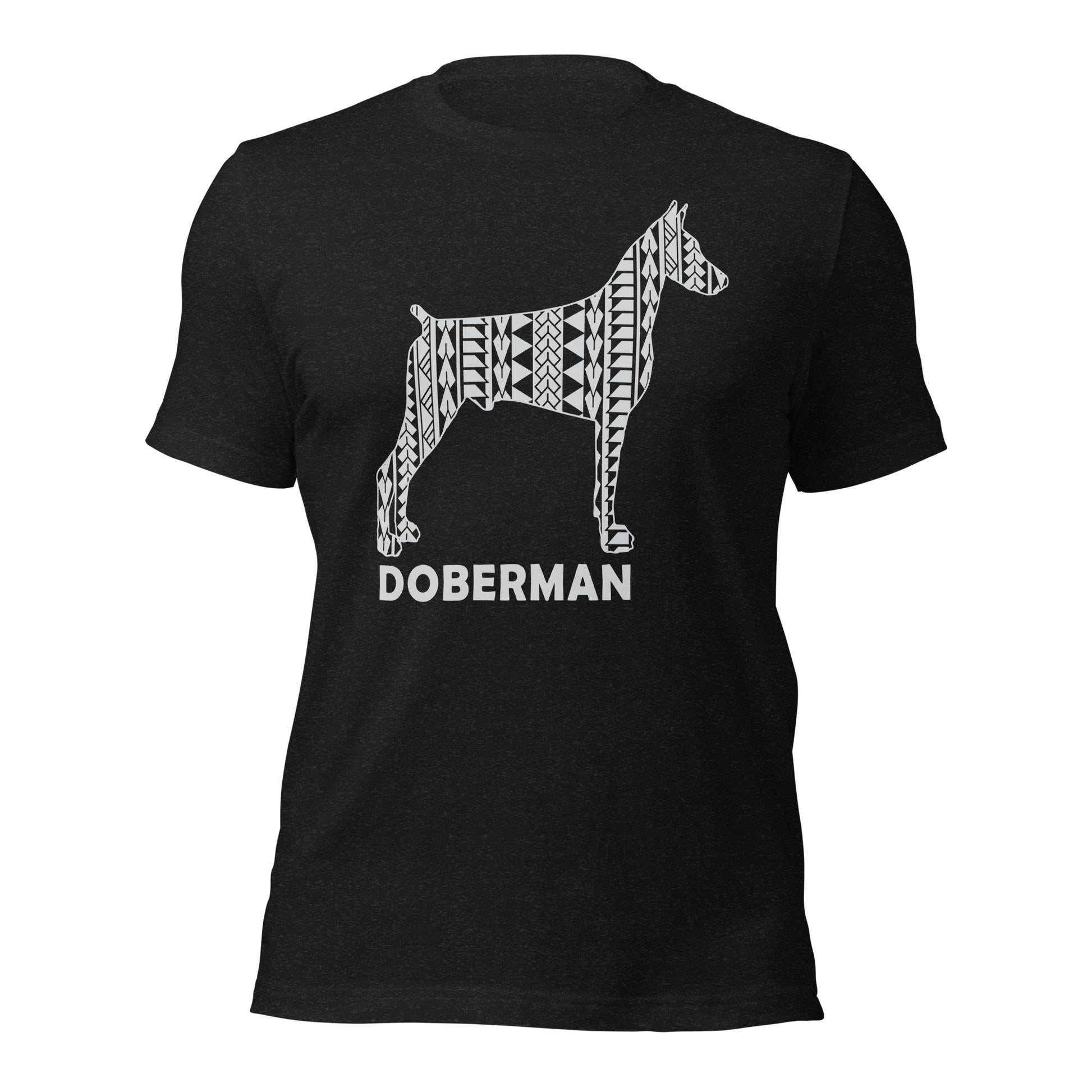 Doberman Polynesian t-shirt black heather by Dog Artistry.