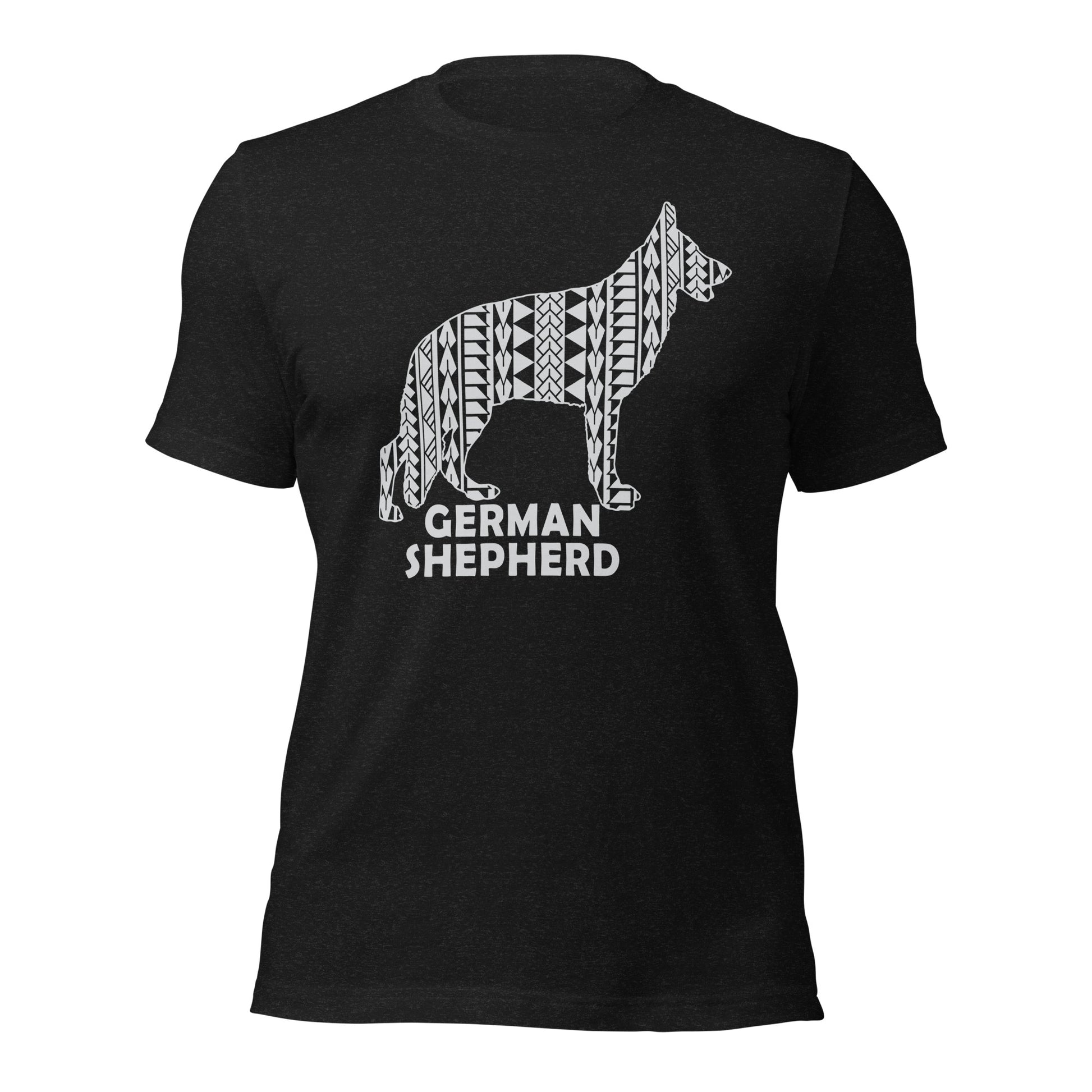 German Shepherd Polynesian t-shirt black heather by Dog Artistry.