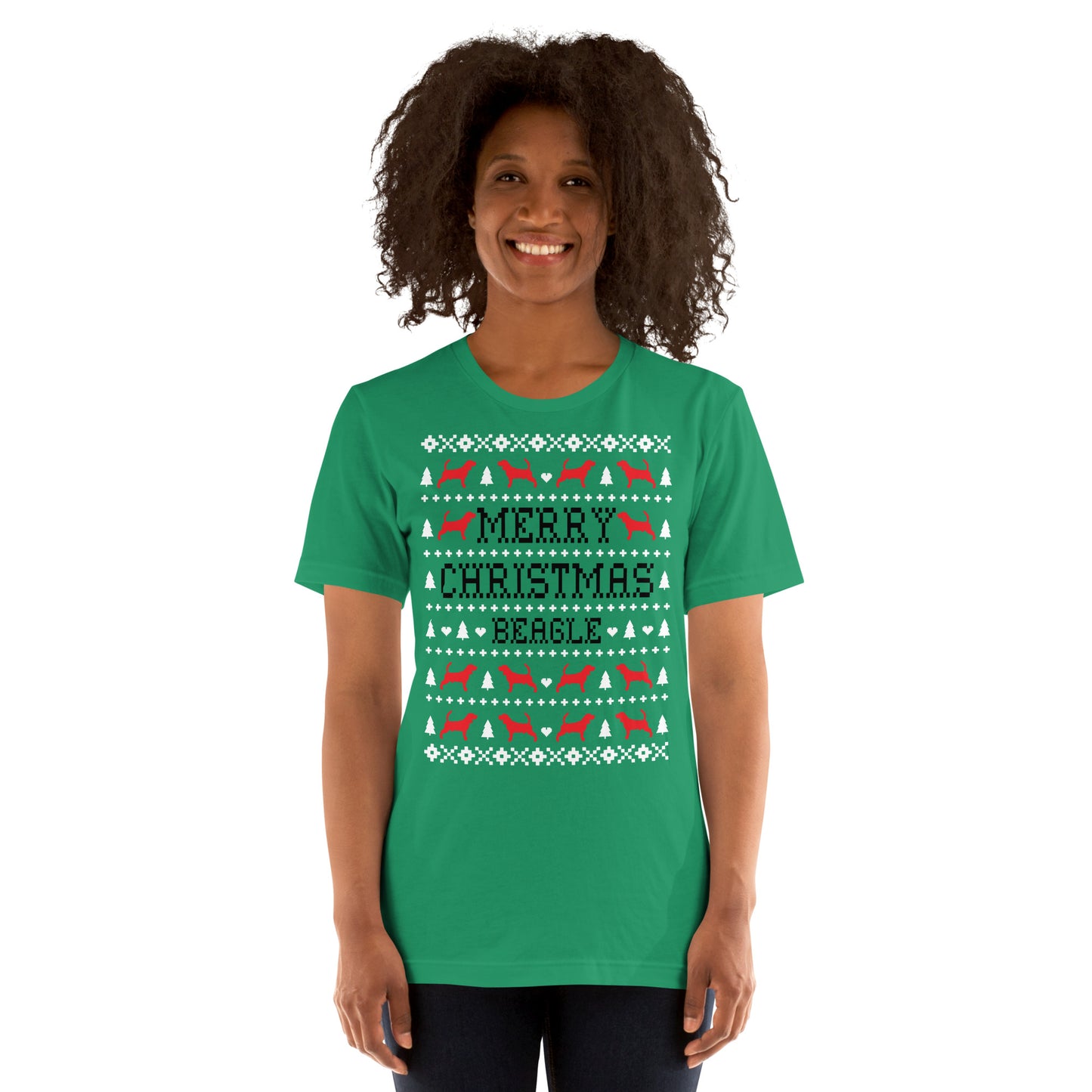 Beagle Ugly Christmas t-shirt green by Dog Artistry.