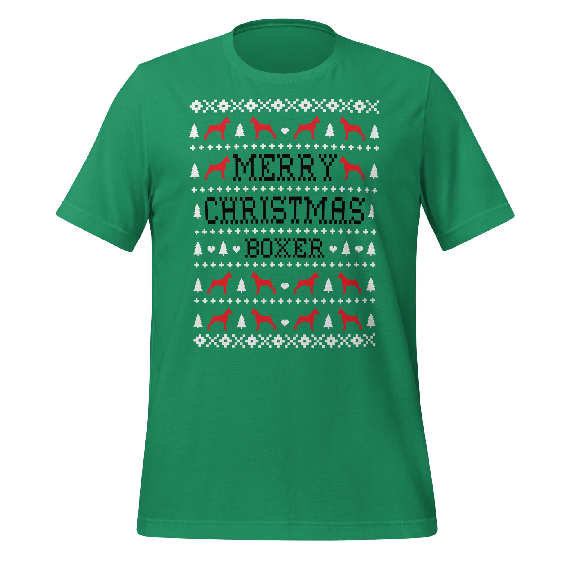 Boxer Dog Ugly Christmas t-shirt green by Dog Artistry.