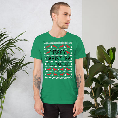 English Bull Terrier Ugly Christmas t-shirt green by Dog Artistry.