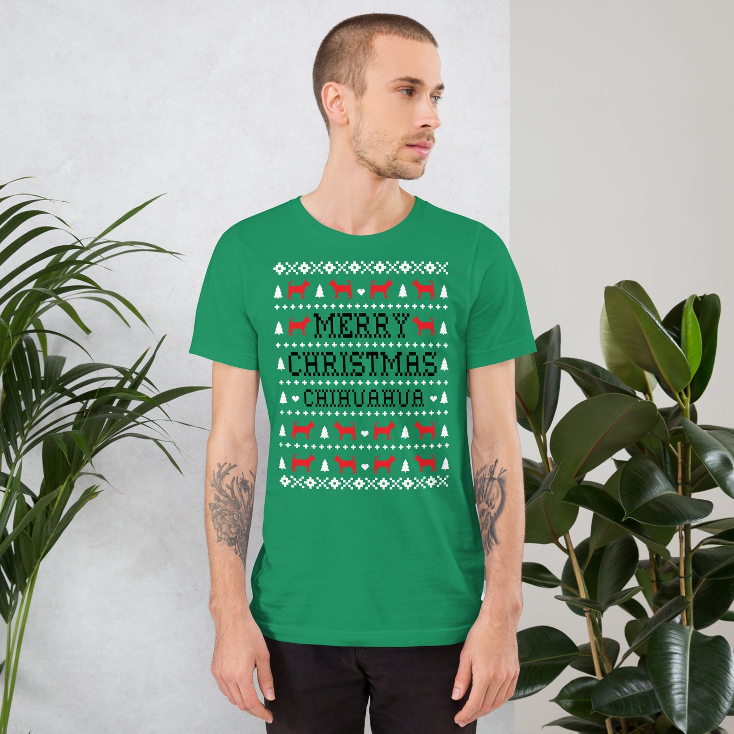 Chihuahua Ugly Christmas t-shirt green by Dog Artistry.