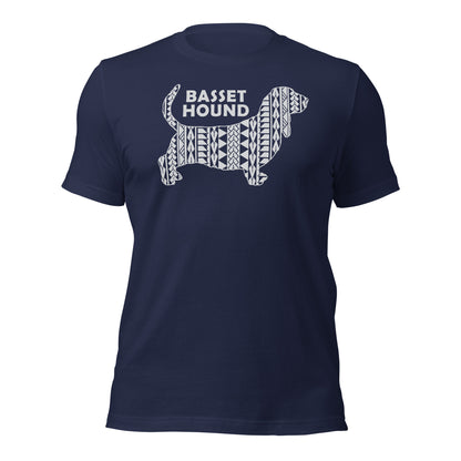 Basset Hound Polynesian t-shirt navy by Dog Artistry.