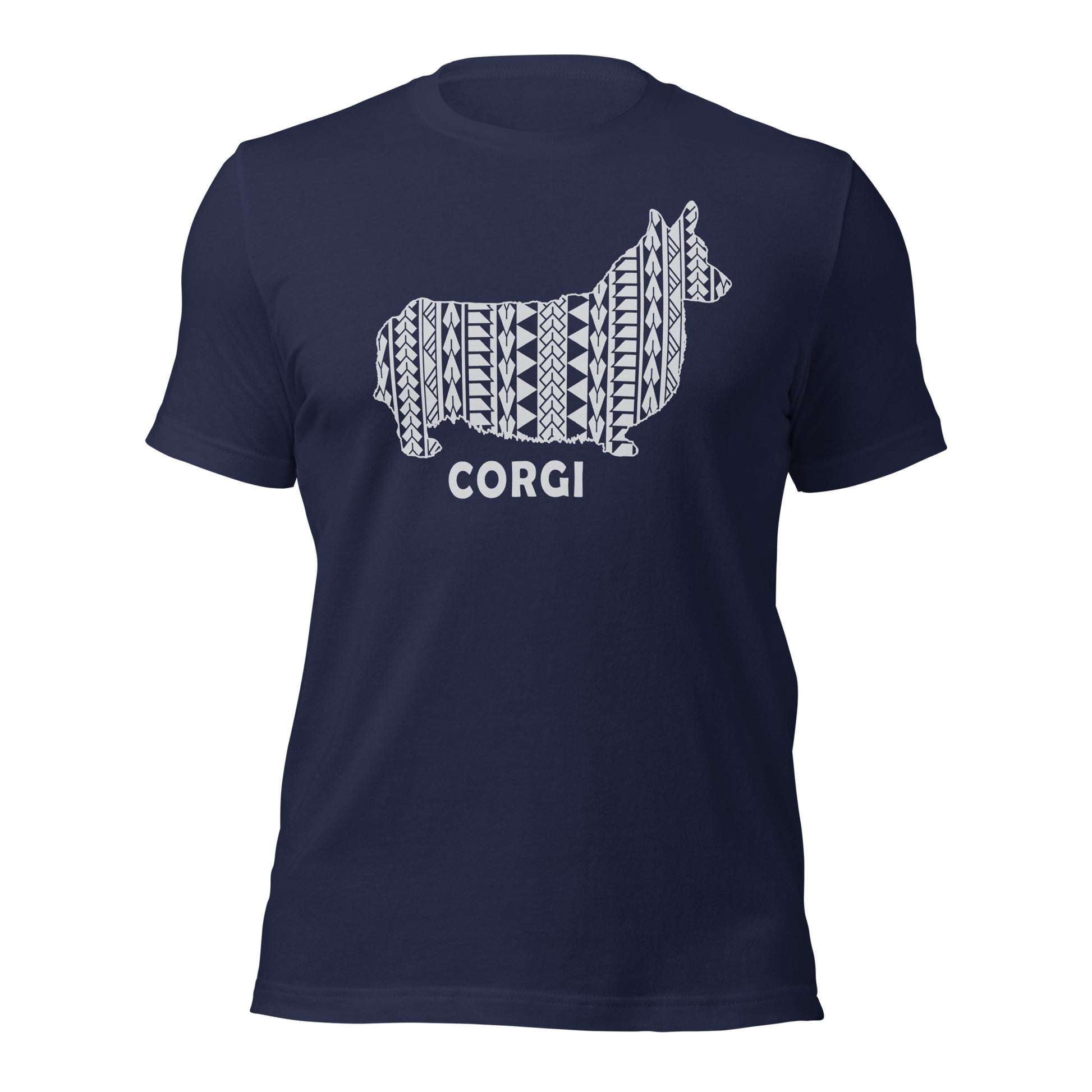 Corgi Polynesian t-shirt navy by Dog Artistry.