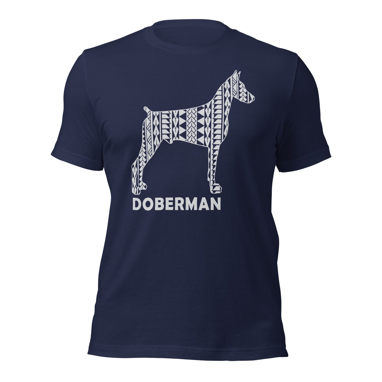 Doberman Polynesian t-shirt navy by Dog Artistry.