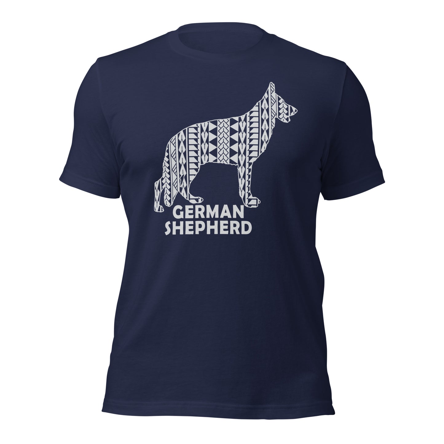 German Shepherd Polynesian t-shirt navy by Dog Artistry.