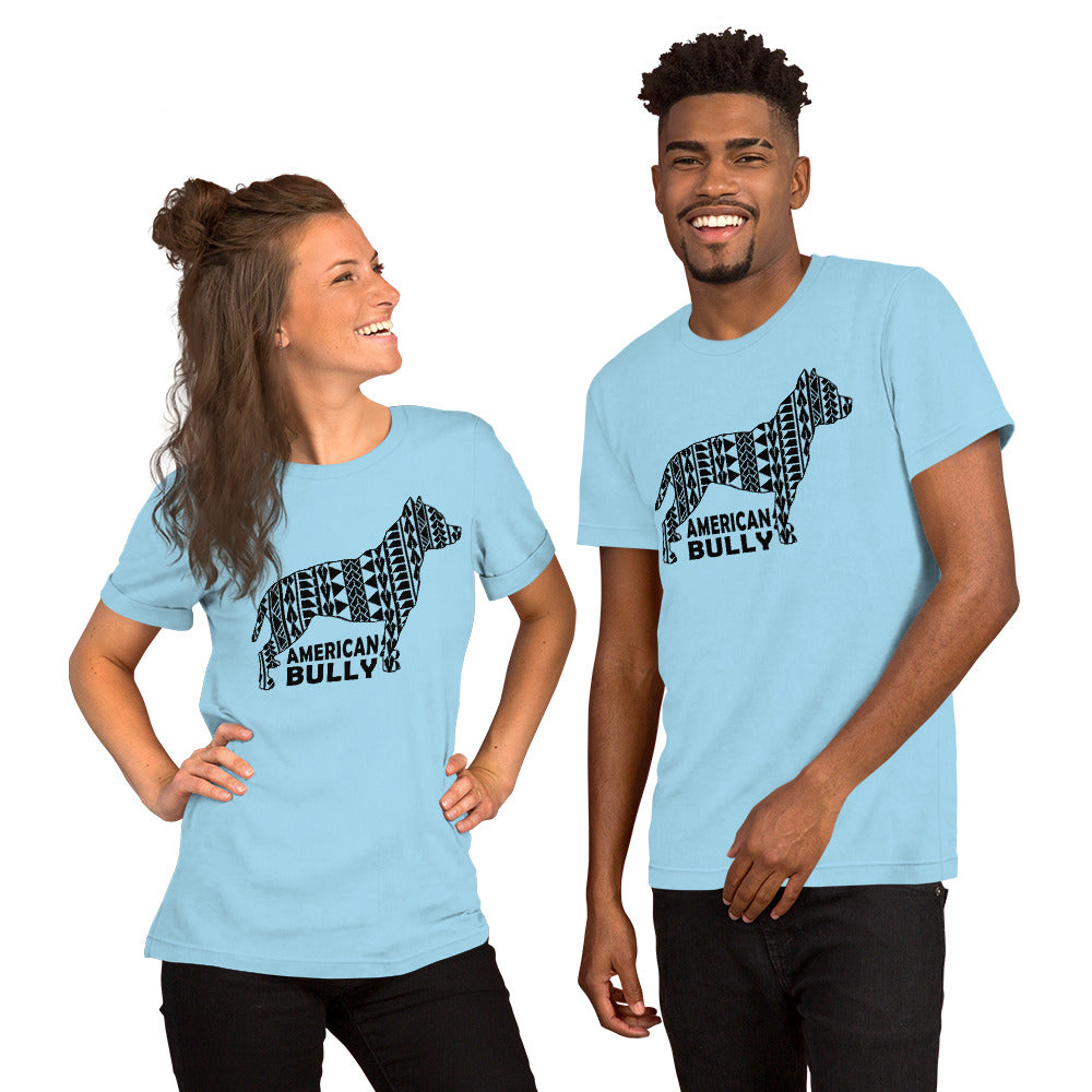 American Bully Polynesian t-shirt blue by Dog Artistry.