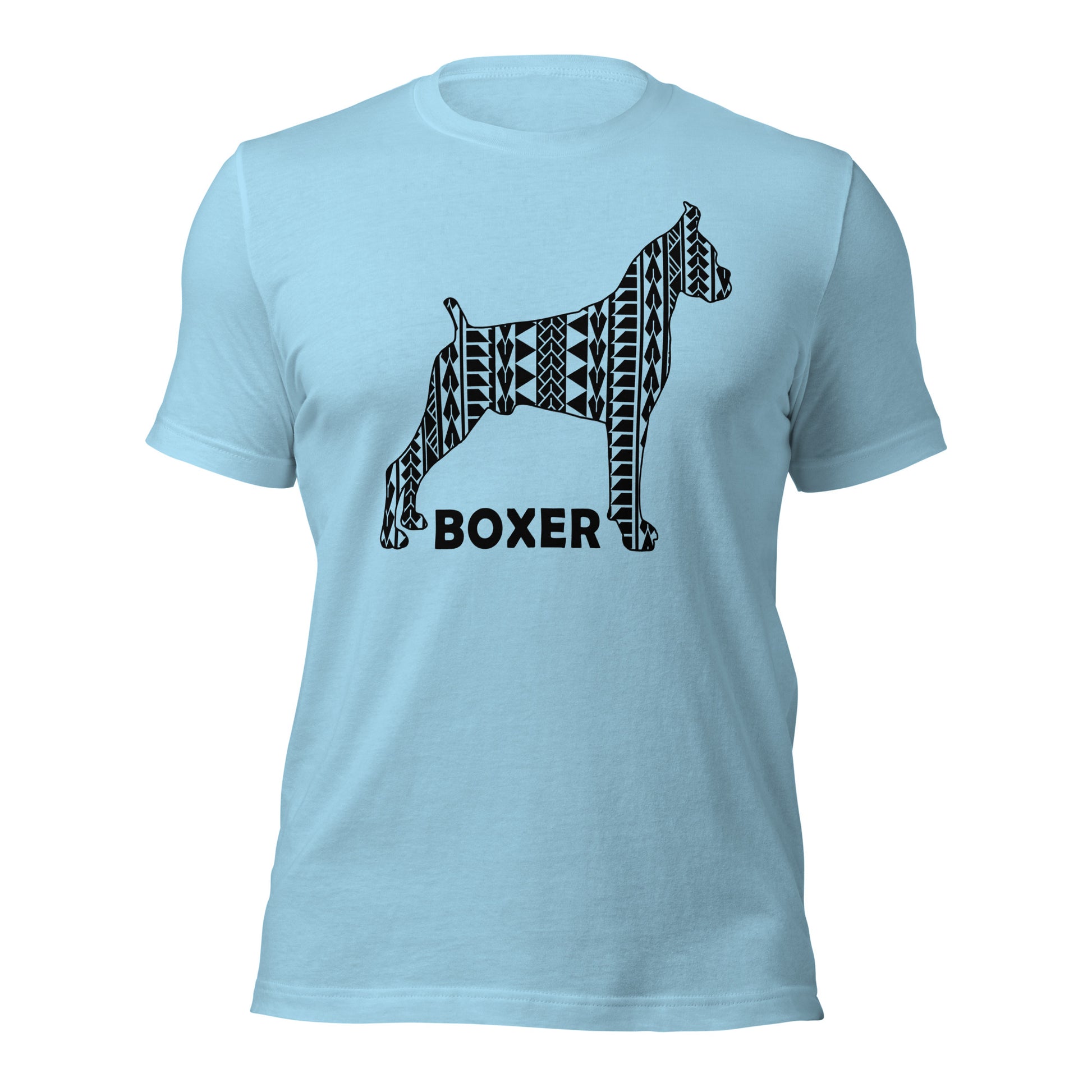 Boxer Polynesian t-shirt blue by Dog Artistry.