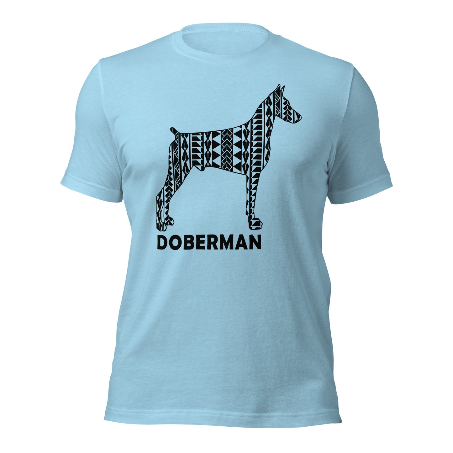 Doberman Polynesian t-shirt blue by Dog Artistry.