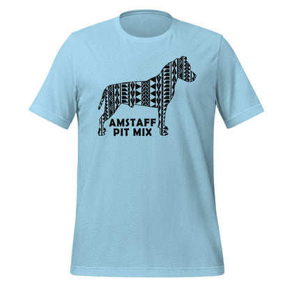 Amstaff Pit Mix Polynesian t-shirt blue by Dog Artistry.