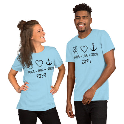 Peace Love Cruise Unisex T-Shirt Designed by Dog Artistry