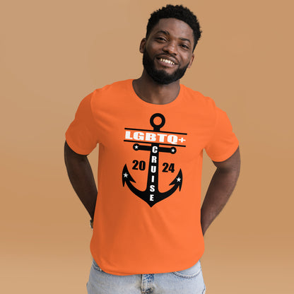 LGBTQ+ Cruise 2024 with Anchor Unisex T-Shirt Designed by Dog Artistry