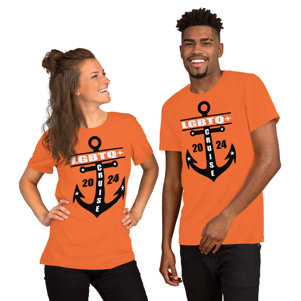 LGBTQ+ Cruise 2024 with Anchor Unisex T-Shirt Designed by Dog Artistry