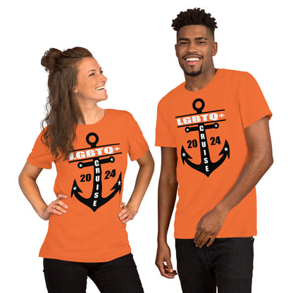 LGBTQ+ Cruise 2024 with Anchor Unisex T-Shirt Designed by Dog Artistry