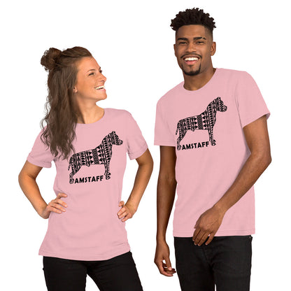 Amstaff Polynesian t-shirt pink by Dog Artistry.