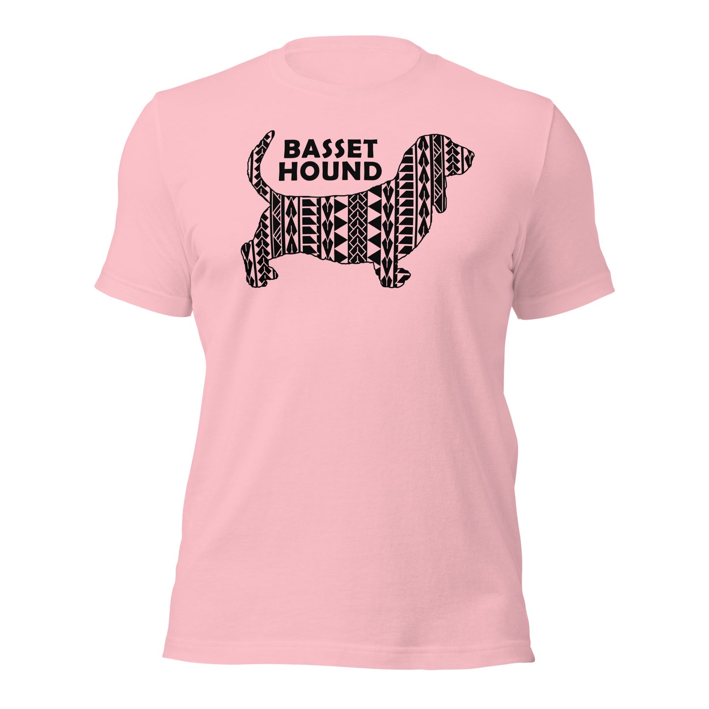 Basset Hound Polynesian t-shirt pink by Dog Artistry.