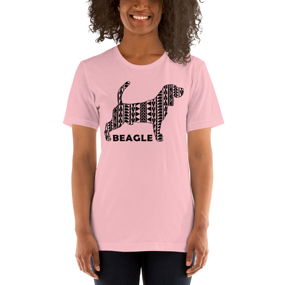 Beagle Polynesian t-shirt pink by Dog Artistry.