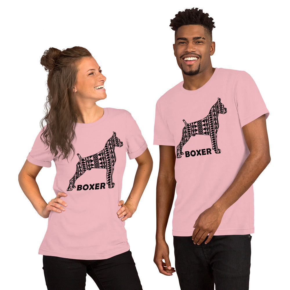 Boxer Polynesian t-shirt pink by Dog Artistry.