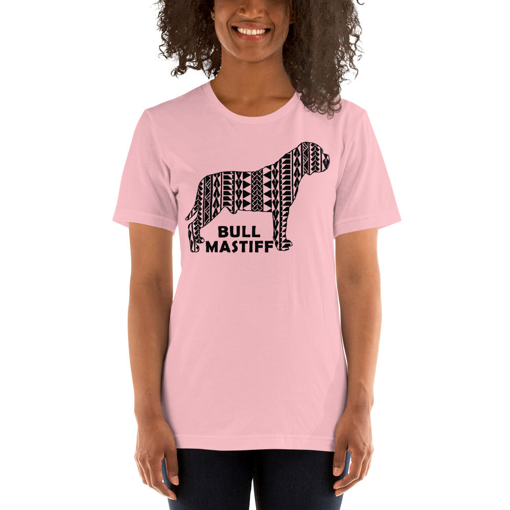 Bullmastiff Polynesian t-shirt pink by Dog Artistry.