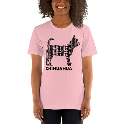 Chihuahua Polynesian t-shirt pink by Dog Artistry.