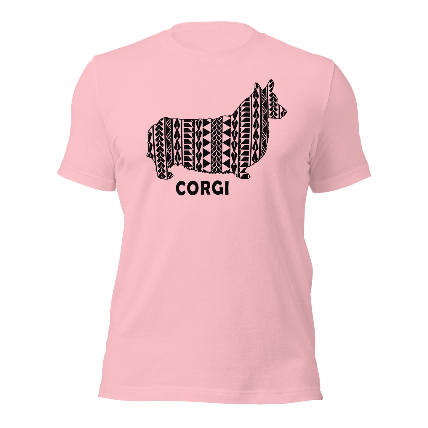 Corgi Polynesian t-shirt pink by Dog Artistry.