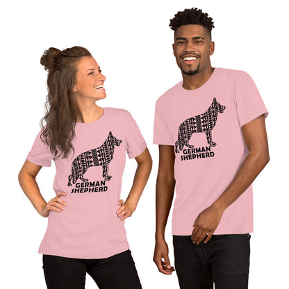 German Shepherd Polynesian t-shirt pink by Dog Artistry.