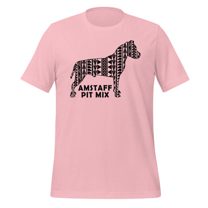 Amstaff Pit Mix Polynesian t-shirt pink by Dog Artistry.