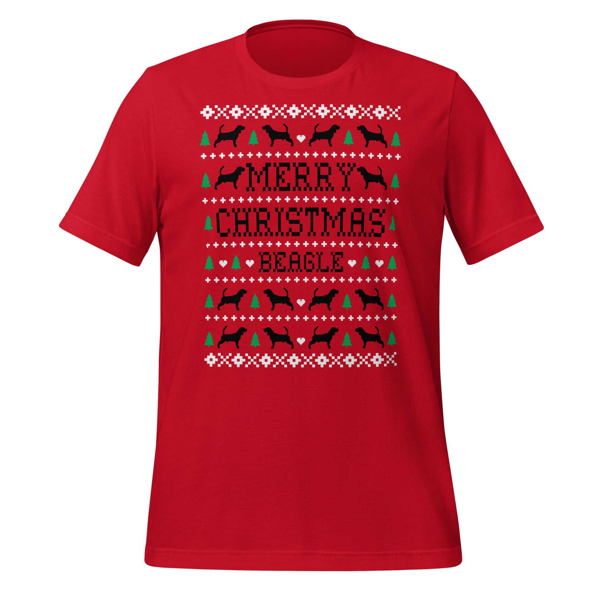 Beagle Ugly Christmas t-shirt red by Dog Artistry.